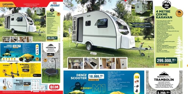 BİM 10 Temmuz 2024 Aktüel Kataloğunda Adle Marka 4 Metre Çekme Karavan Satışta